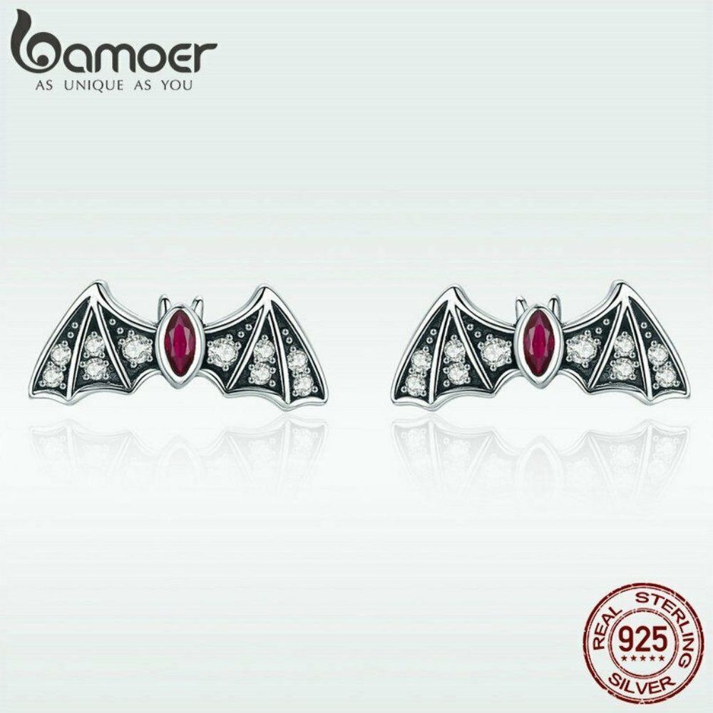 BAMOER 925 Silver Rhinestone Bat Earring - Picture 1 of 1